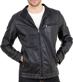 Jorde Calf Men’s Black Slim Fit Stand Up Collar Leather Jacket | Classic Motorcycle Biker Genuine Leather Jacket For Men.