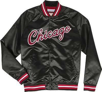 Jorde Calf Men’s Chicago Lightweight Varsity Jacket | Black Satin Baseball Letterman Bomber Jacket For Men.