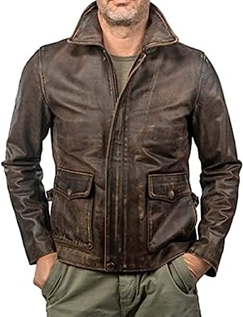 Men's Indiana Jones Raiders of The Lost Ark Harrison Ford Brown Distressed Leather Jacket For mens.