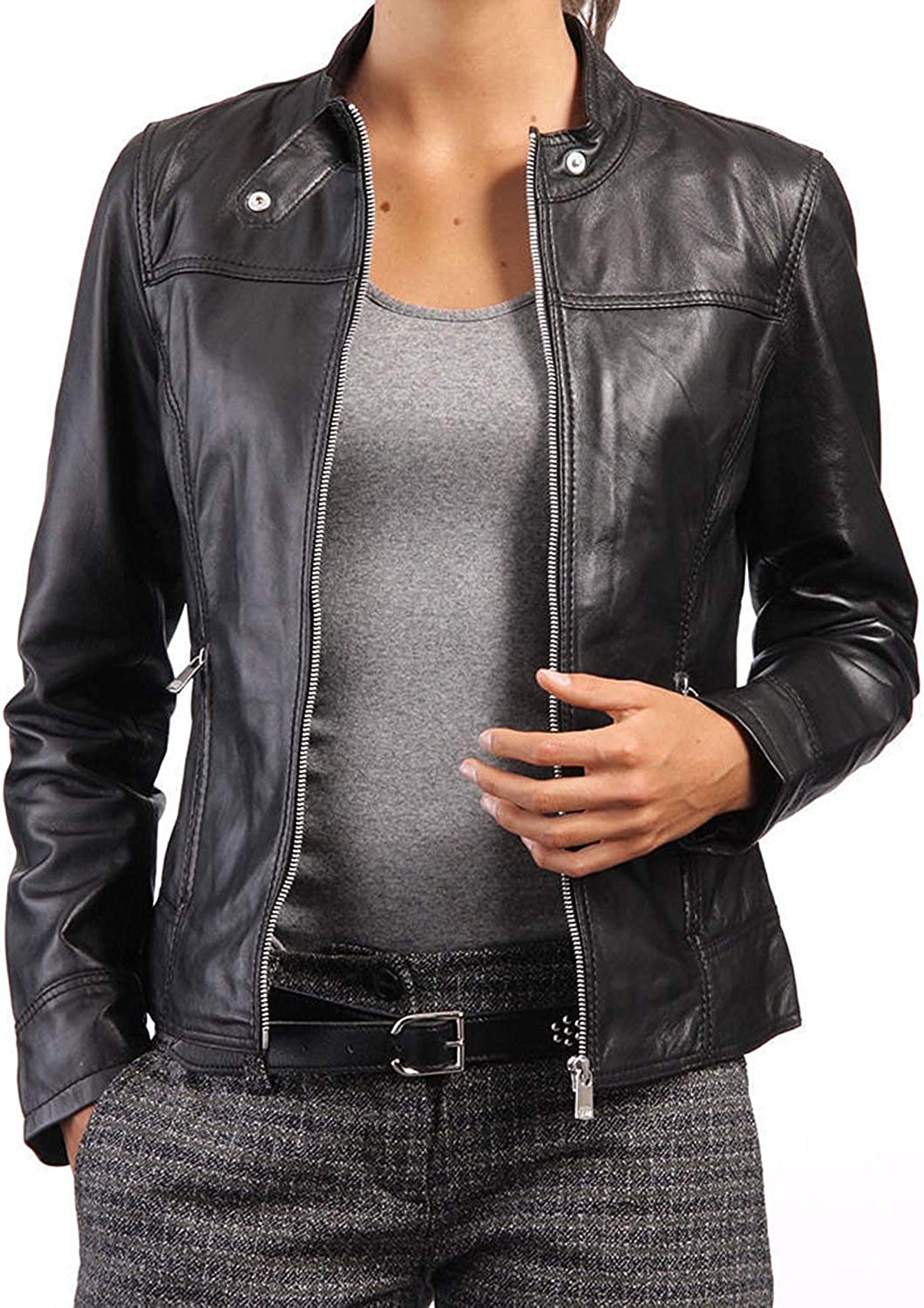 Jorde Calf Women Slim Fit Lambskin Black Leather Jacket, Casual Wear Motorcycle Biker Leather Jacket For Womens.