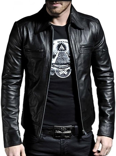 Jorde Calf Men’s Casual Black Lambskin Leather Jacket | Classic Motorcycle Biker Leather Jacket For Men.