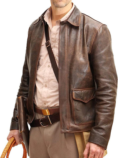 Men's Indiana Jones Raiders of The Lost Ark Harrison Ford Brown Distressed Leather Jacket For mens.