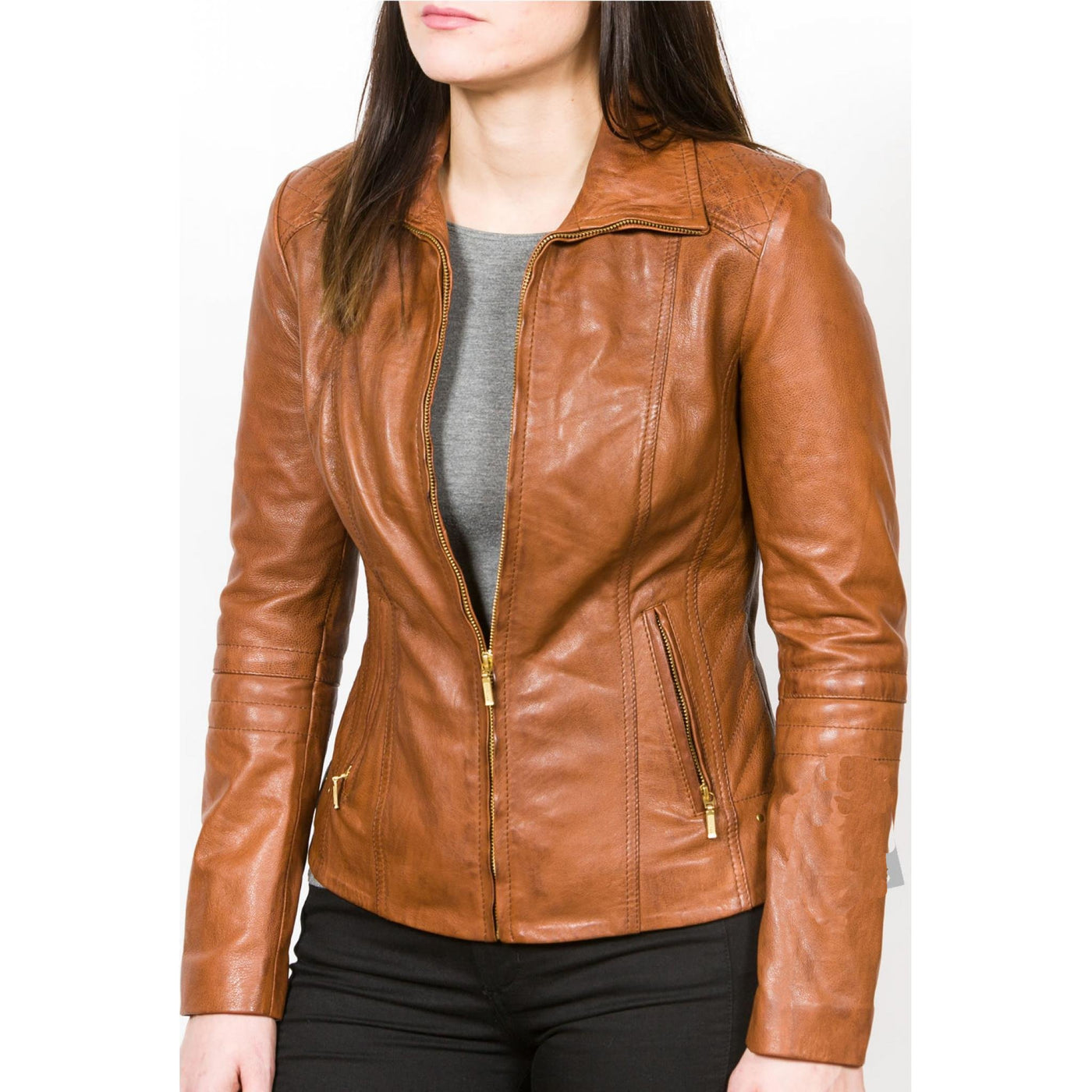 Jorde Calf Women’s Classic Brown Zip Up Casual Leather Jacket | Motorcycle Biker Style Genuine Leather Jacket For Men.