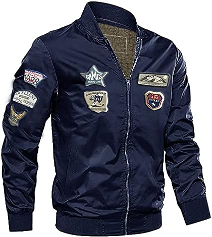 Jorde Calf Men's Lightweight Flight Bomber Jacket With Patches | Casual Zip Up Windbreaker Bomber Biker Jacket For Men.