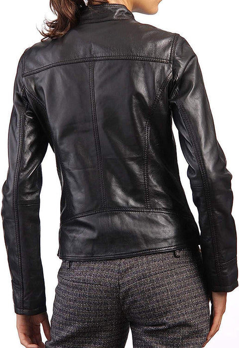 Jorde Calf Women Slim Fit Lambskin Black Leather Jacket, Casual Wear Motorcycle Biker Leather Jacket For Womens.