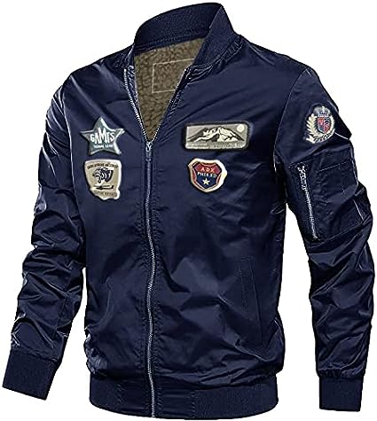 Jorde Calf Men's Lightweight Flight Bomber Jacket With Patches | Casual Zip Up Windbreaker Bomber Biker Jacket For Men.