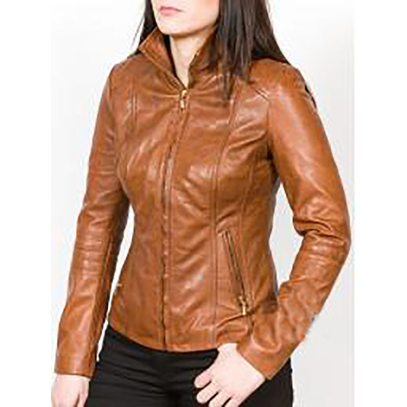 Jorde Calf Women’s Classic Brown Zip Up Casual Leather Jacket | Motorcycle Biker Style Genuine Leather Jacket For Men.