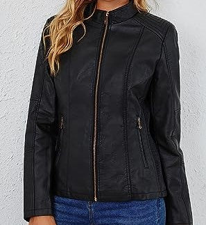 Jorde Calf Women’s Black Stand Collar Casual Leather Jacket | Motorcycle Real Lambskin Biker Leather Jacket For Women.