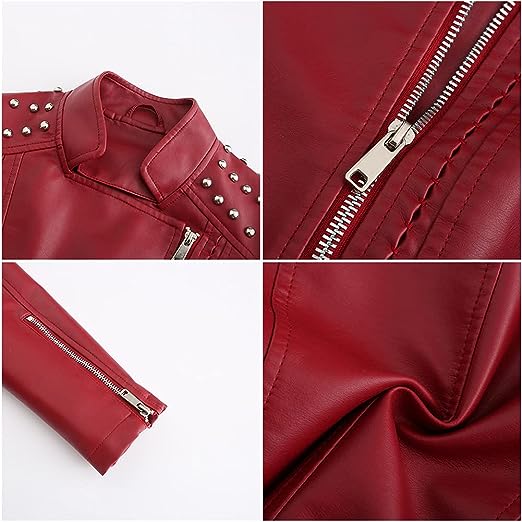 Jorde Calf Women’s Casual Studded Shoulder Leather Jacket | Moto Motorcycle Zip Up Biker Leather Jacket For Women.