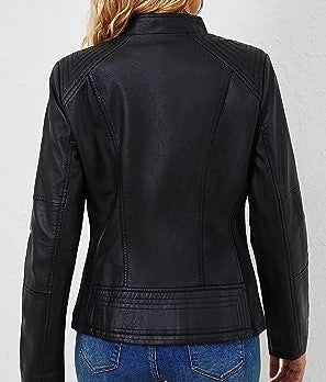 Jorde Calf Women’s Black Stand Collar Casual Leather Jacket | Motorcycle Real Lambskin Biker Leather Jacket For Women.