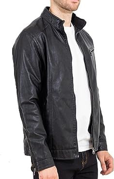 Jorde Calf Men’s Black Slim Fit Stand Up Collar Leather Jacket | Classic Motorcycle Biker Genuine Leather Jacket For Men.