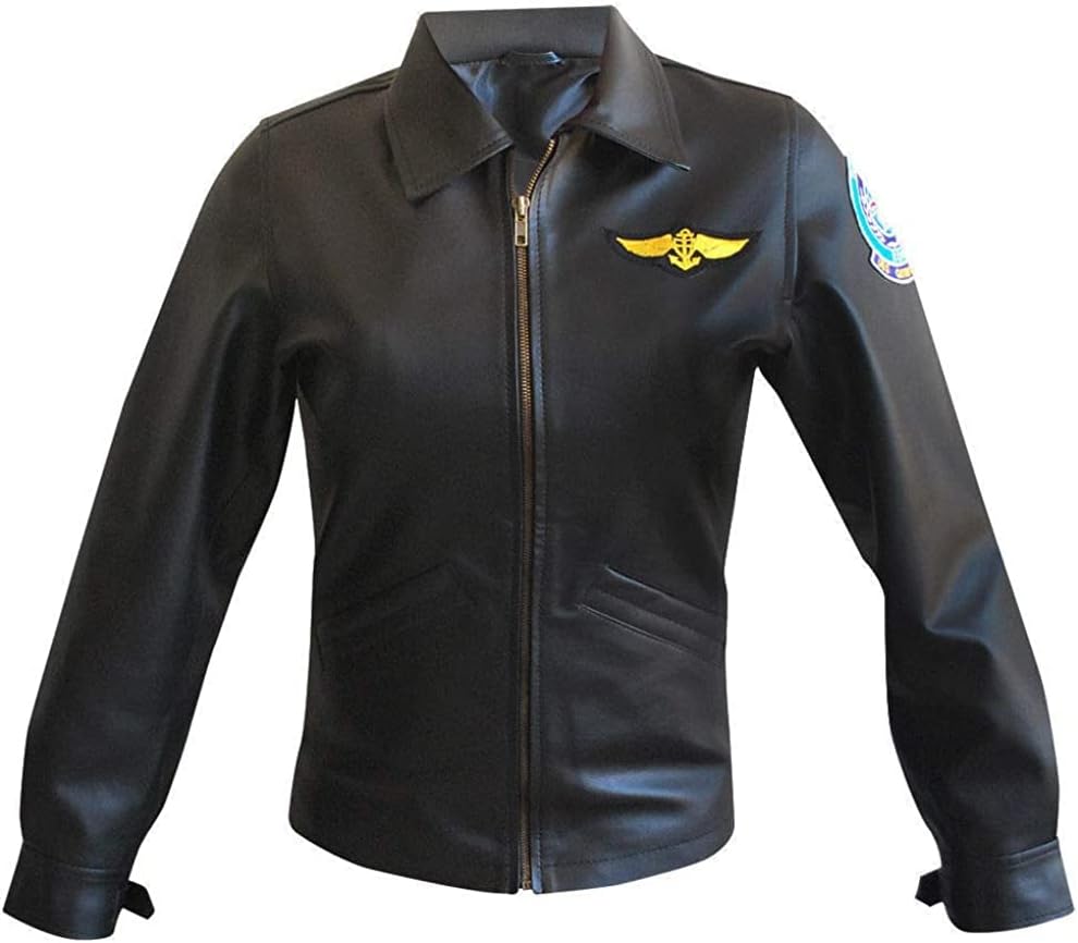 Women's Kelly McGillis Charlie Top Flying Gun Aviator Pilot Biker Bomber Jacket with Embroidery Patches