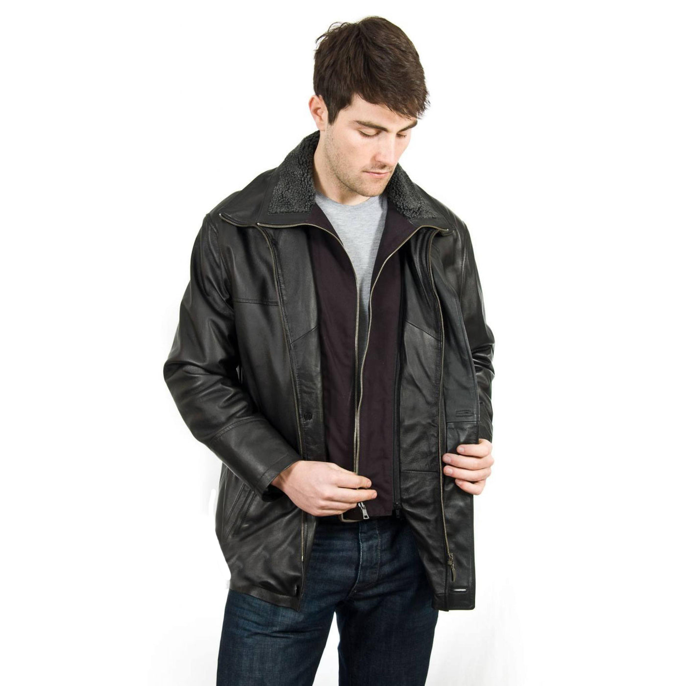 Leather Shark Men's Casual Wear Leather Car Coat - Classic Real Lambskin Leather Car Coat Winter Jackets For Men.