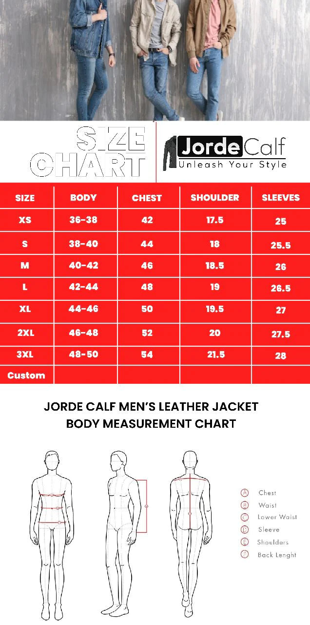 Jorde Calf Men’s Black Slim Fit Stand Up Collar Leather Jacket | Classic Motorcycle Biker Genuine Leather Jacket For Men.