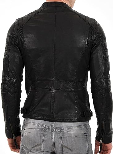 Jorde Calf Men’s Black Slim Fit Biker Leather Jacket | Café Racer Motorcycle Real Lambskin Leather Jacket For Men