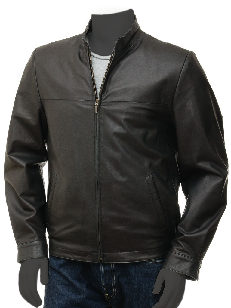 Jorde Calf Men's Classic Slim Fit Cafe Racer Motorcycle Biker Black Lambskin Leather Jacket For men.