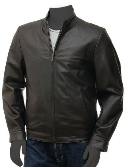 Jorde Calf Men's Classic Slim Fit Cafe Racer Motorcycle Biker Black Lambskin Leather Jacket For men.