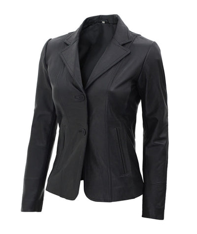 Jorde Calf Women’s Black Leather Blazer Jacket